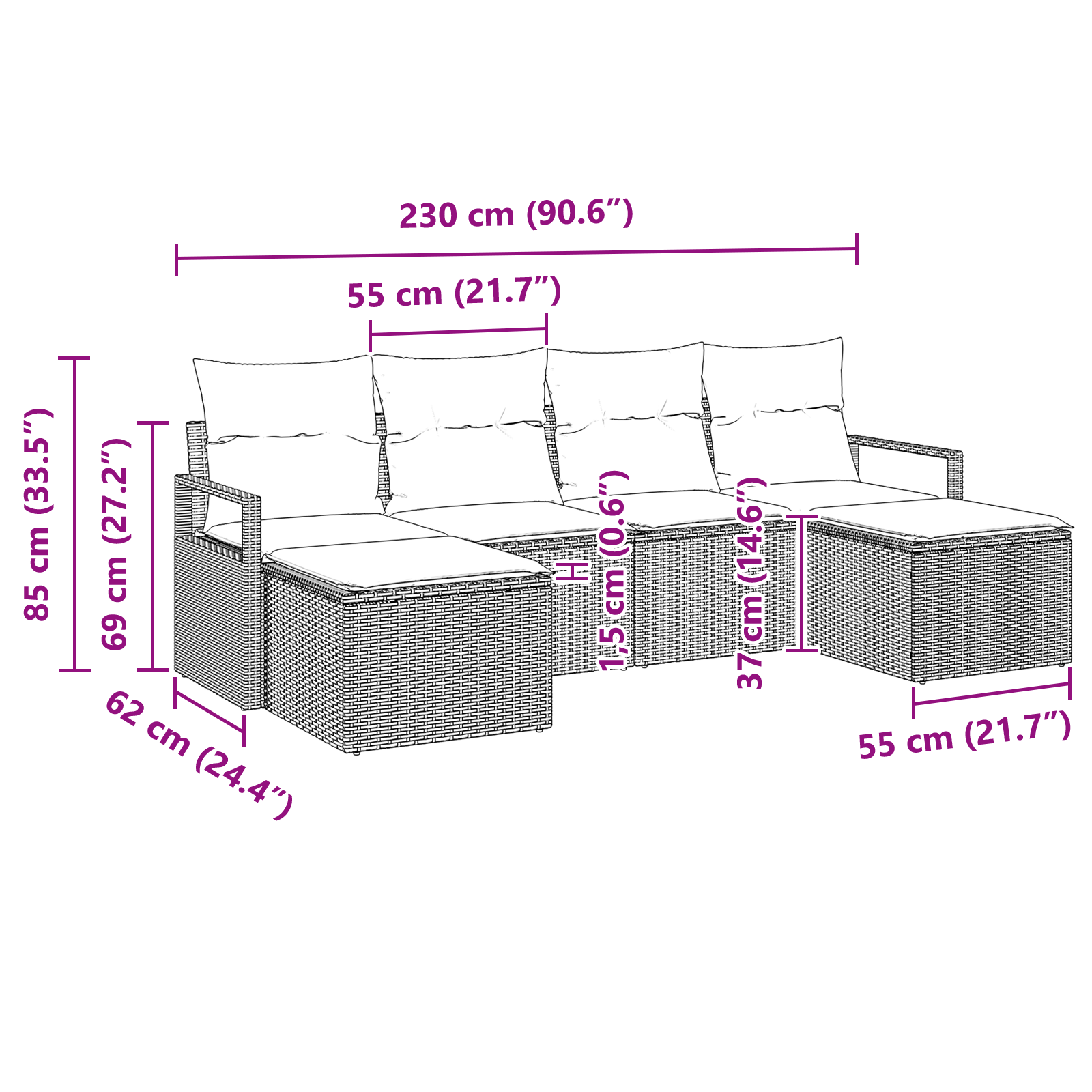 Set di Divano da Giardino  6 Pezzi con Cuscini Grigio Polyrattan