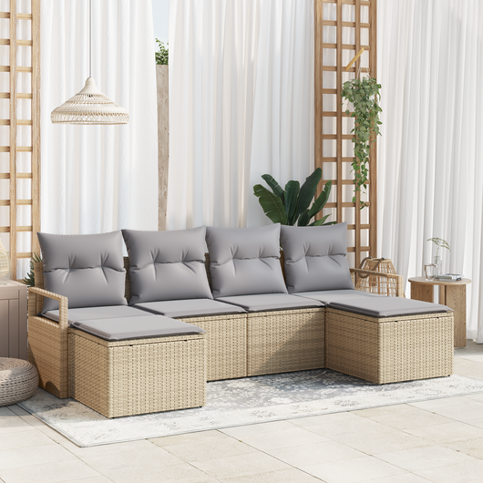 Set di divani da giardino  da 6 pezzi con cuscini Beige Poly Rattan