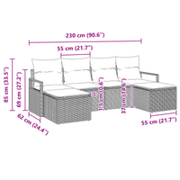 Set di divani da giardino  da 6 pezzi con cuscini Beige Poly Rattan