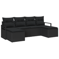 Set di Divani da Giardino  6 Pezzi con Cuscini in Polyrattan Nero
