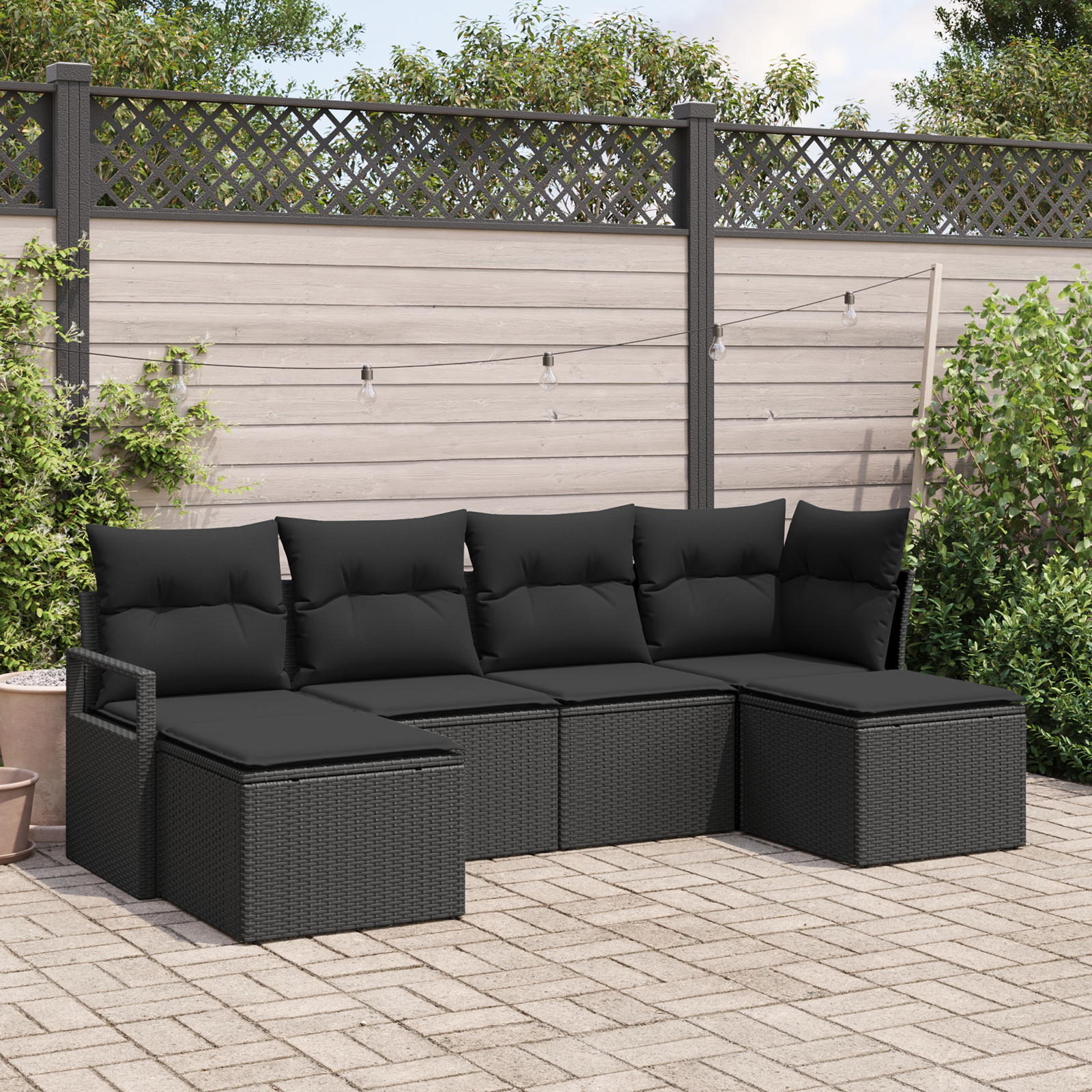 Set di Divani da Giardino  6 Pezzi con Cuscini in Polyrattan Nero