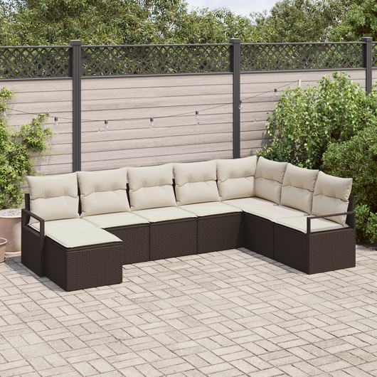 Set divano da giardino  8 pezzi con cuscini Rattan poliestere marrone