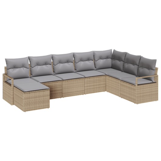Set Divano da Giardino 8 Pezzi con Cuscini Beige in Rattan Sintetico