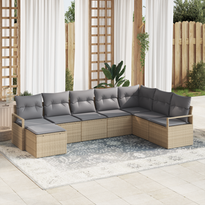 Set Divano da Giardino 8 Pezzi con Cuscini Beige in Rattan Sintetico