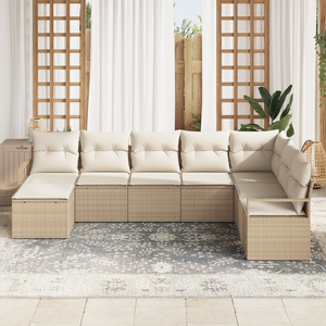 Set di Divani da Giardino  8 Pezzi con Cuscini Beige Rattan