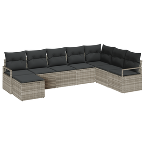 Set di divani da giardino  8 pezzi con cuscini grigio chiaro polyrattan