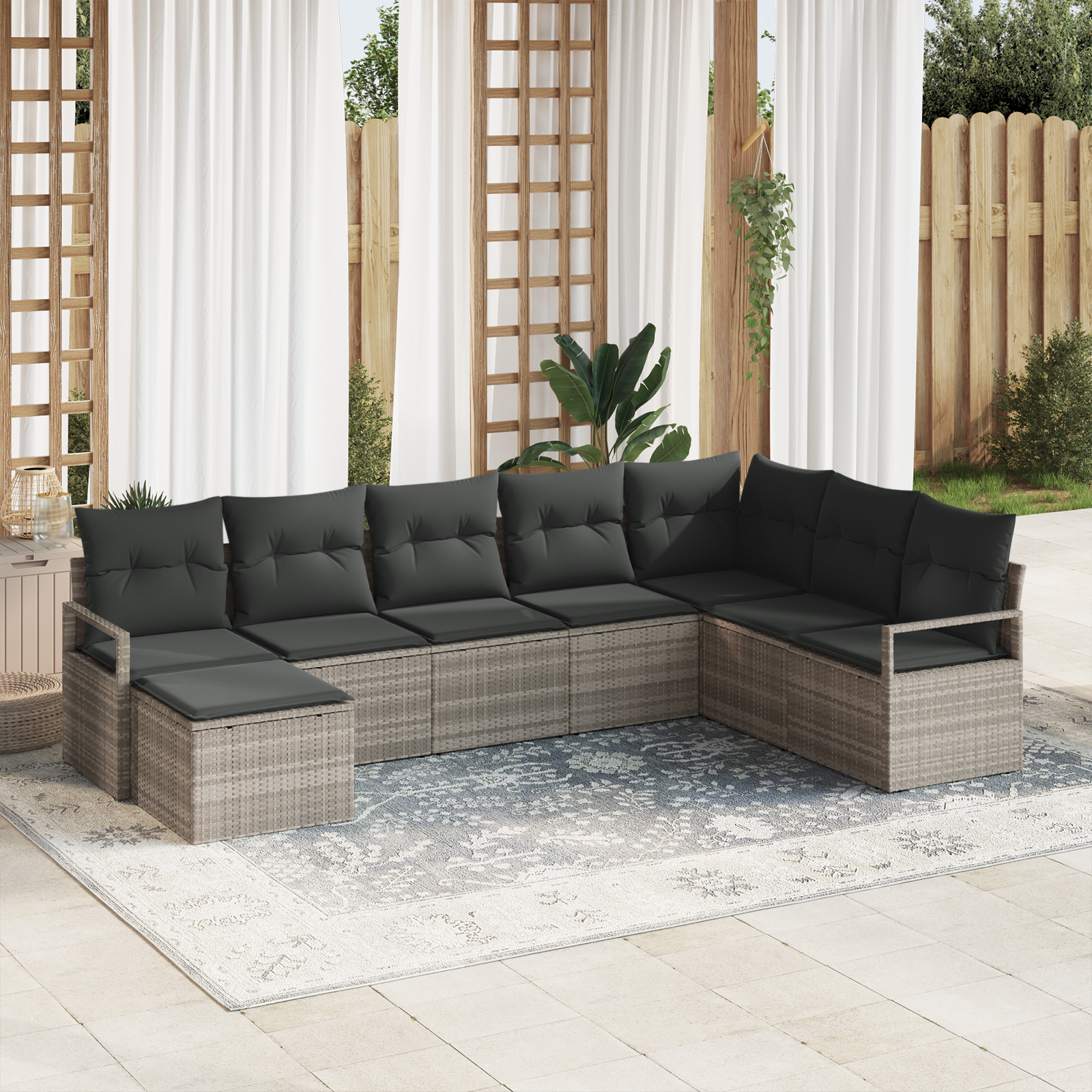 Set di divani da giardino  8 pezzi con cuscini grigio chiaro polyrattan