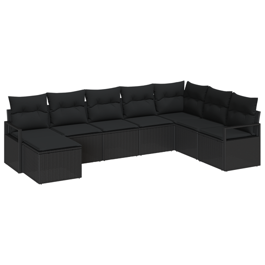 Set di Divani da Giardino  8 Pezzi con Cuscini Nero Polyrattan