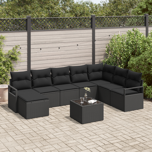 Set divani giardino  con cuscini beige in polirattan