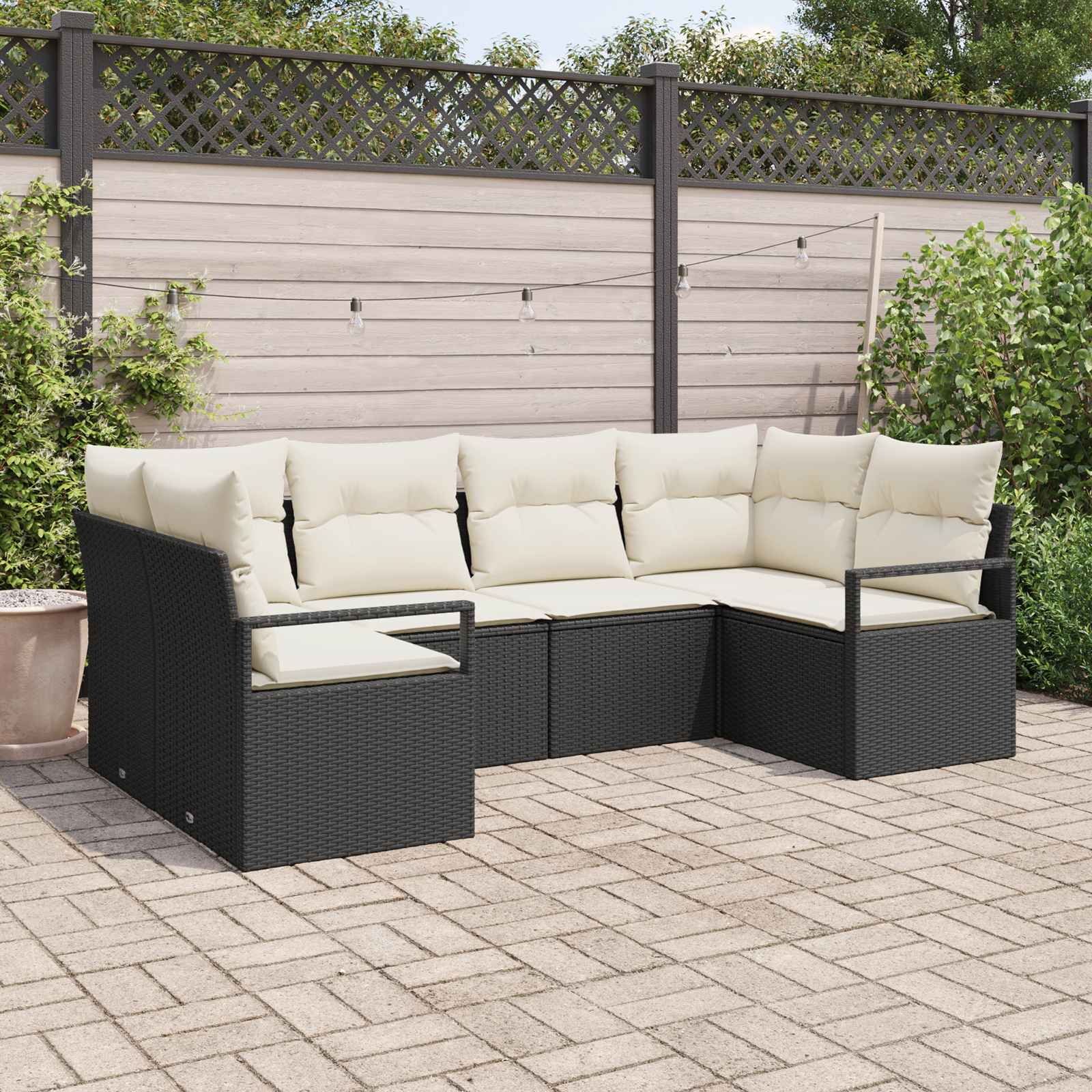 Set Divano da Giardino con 6 Pezzi e Cuscini Rattan Nero