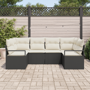 Set Divano da Giardino con 6 Pezzi e Cuscini Rattan Nero