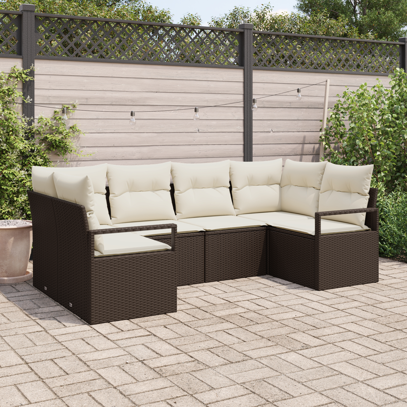 Set Divano da Giardino in 6 Pezzi con Cuscini Rattan Polirattan Marrone