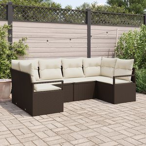 Set Divano da Giardino in 6 Pezzi con Cuscini Rattan Polirattan Marrone