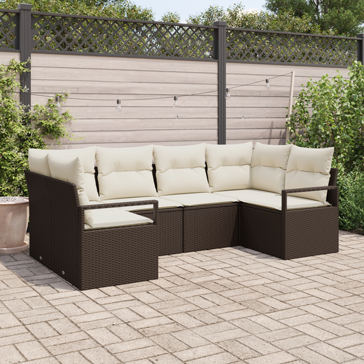 Set Divano da Giardino in 6 Pezzi con Cuscini Rattan Polirattan Marrone