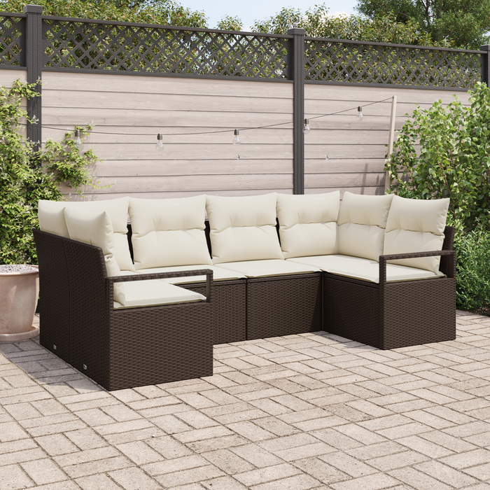 Set Divano da Giardino in 6 Pezzi con Cuscini Rattan Polirattan Marrone