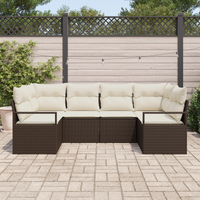 Set Divano da Giardino in 6 Pezzi con Cuscini Rattan Polirattan Marrone
