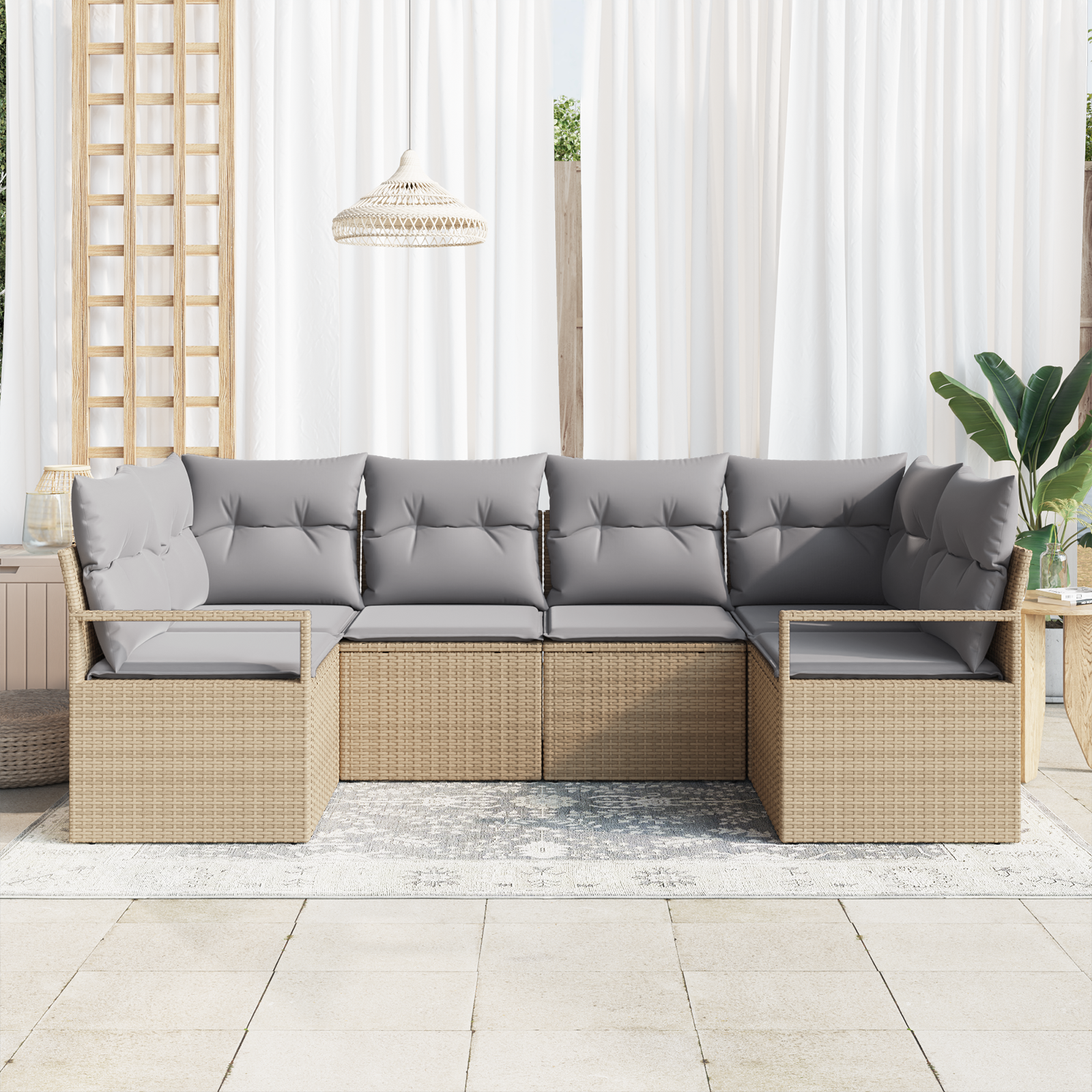 Set Divani Giardino 6 Pezzi con Cuscini Beige in Polyrattan