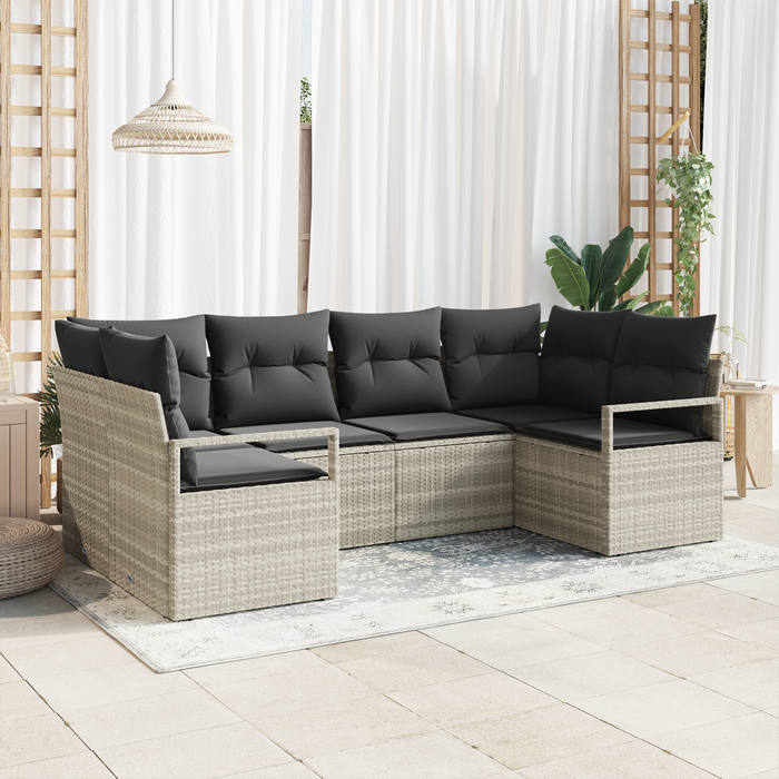 Set Divano da Giardino a 6 Pezzi con Cuscini Grigio Chiaro Rattan Polietilene