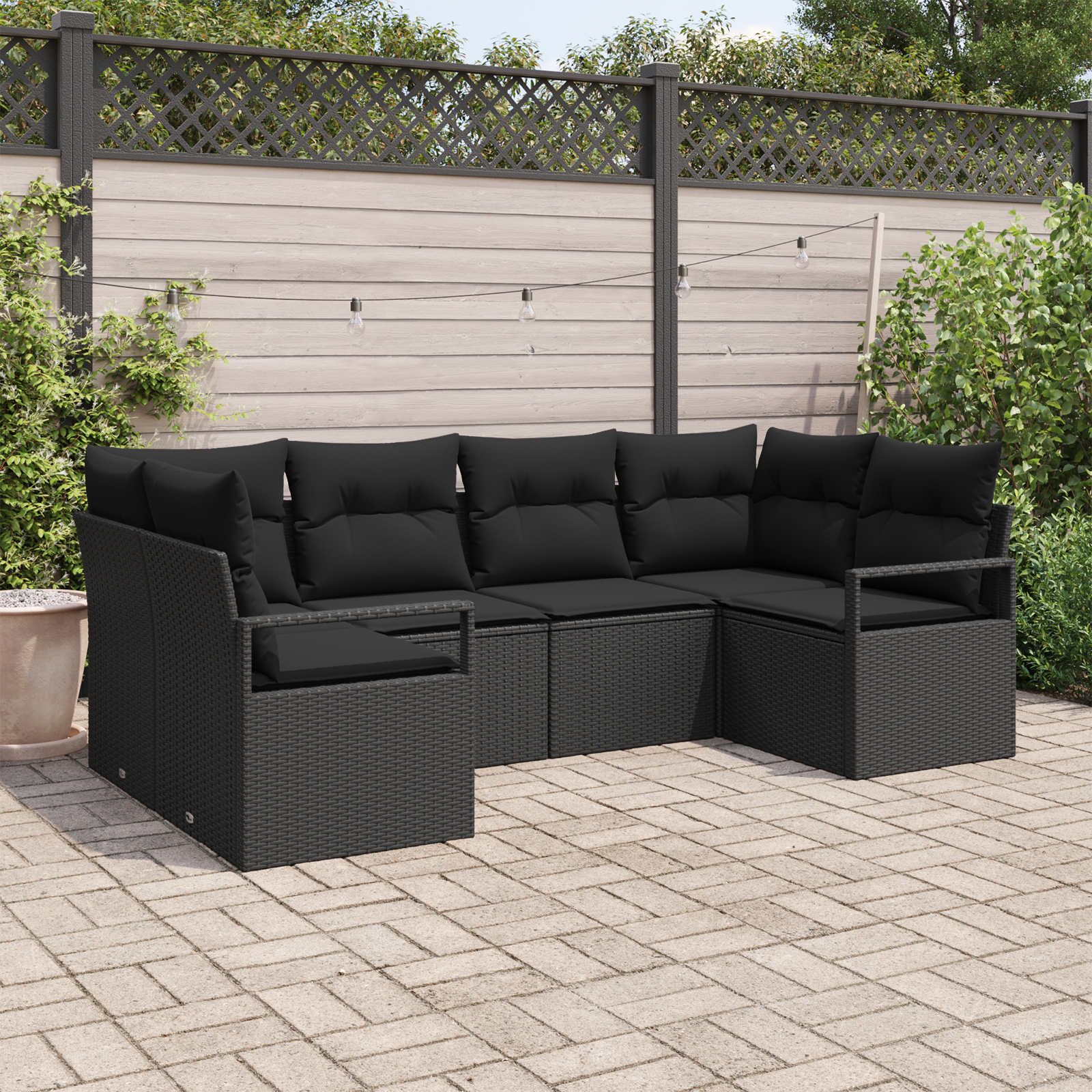 Set di divani da giardino con cuscini neri in polyrattan - 6 pezzi