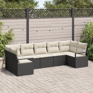 Set di divani da giardino 7 pezzi con cuscini neri in polyrattan
