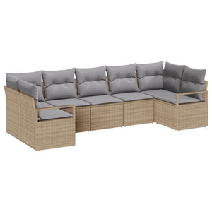 Divano da Giardino  da 7 Pezzi con Cuscini Beige in Polyrattan
