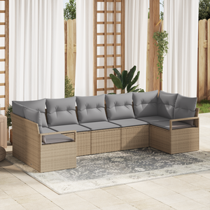 Divano da Giardino  da 7 Pezzi con Cuscini Beige in Polyrattan