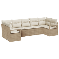 Set di divani da giardino 7 pezzi con cuscini beige polyrattan