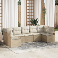Set di divani da giardino 7 pezzi con cuscini beige polyrattan