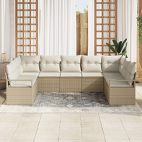 Set di divani da giardino 7 pezzi con cuscini beige polyrattan