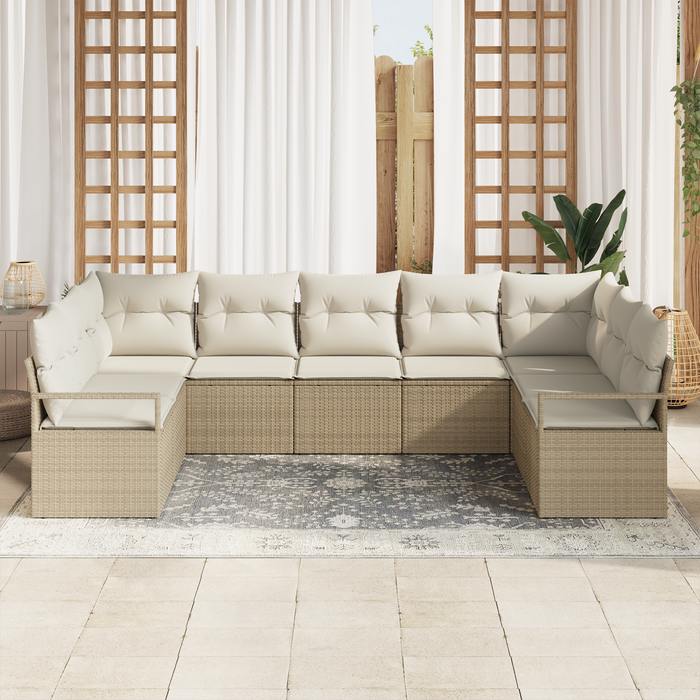 Set di divani da giardino 7 pezzi con cuscini beige polyrattan
