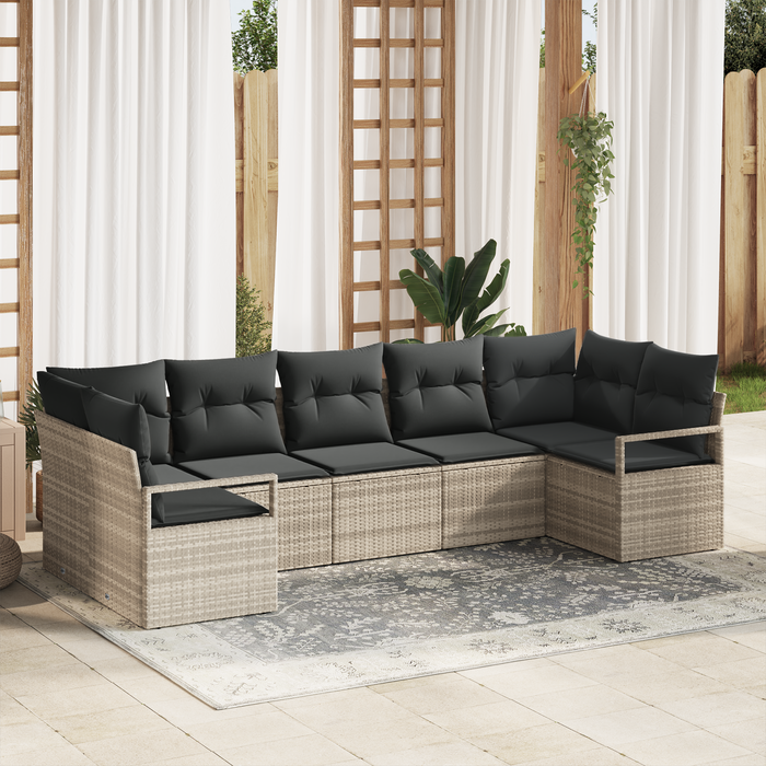 Set di Divano da Giardino 7 Pezzi con Cuscini Grigio Chiaro Rattan Polietilene