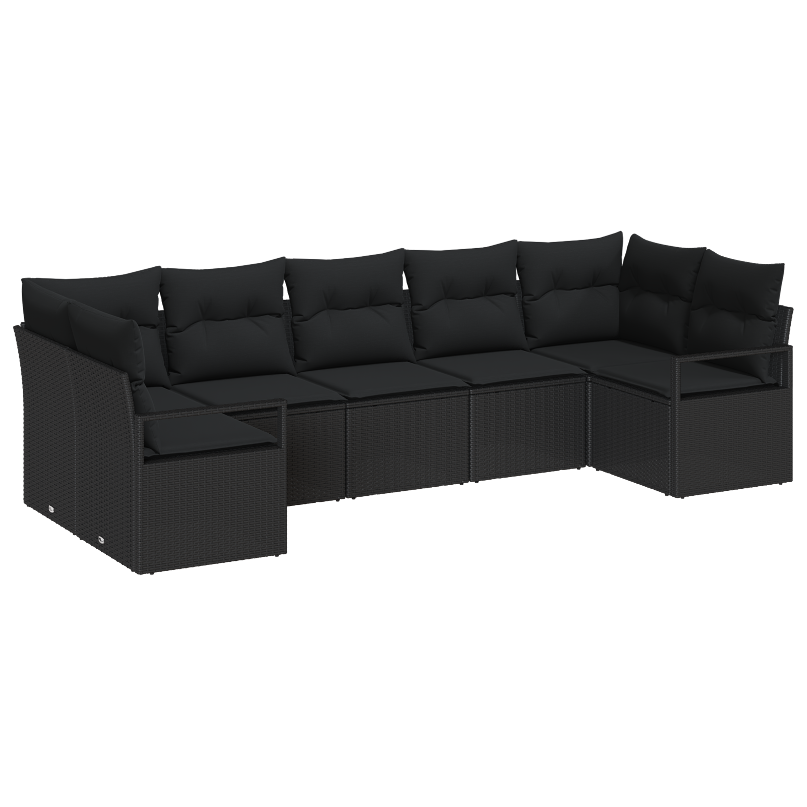 Set di Divano da Giardino  7 Pezzi con Cuscini Nero Polyrattan