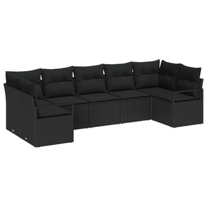Set di Divano da Giardino  7 Pezzi con Cuscini Nero Polyrattan