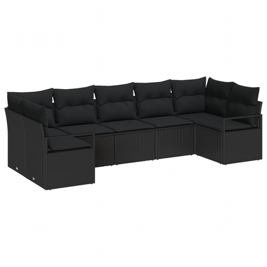 Set di Divano da Giardino  7 Pezzi con Cuscini Nero Polyrattan