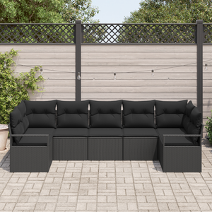 Set di Divano da Giardino  7 Pezzi con Cuscini Nero Polyrattan