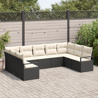 Set di divani da giardino da 9 pezzi con cuscini Rattan polyrattan nero