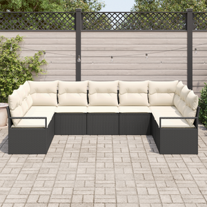 Set di divani da giardino da 9 pezzi con cuscini Rattan polyrattan nero