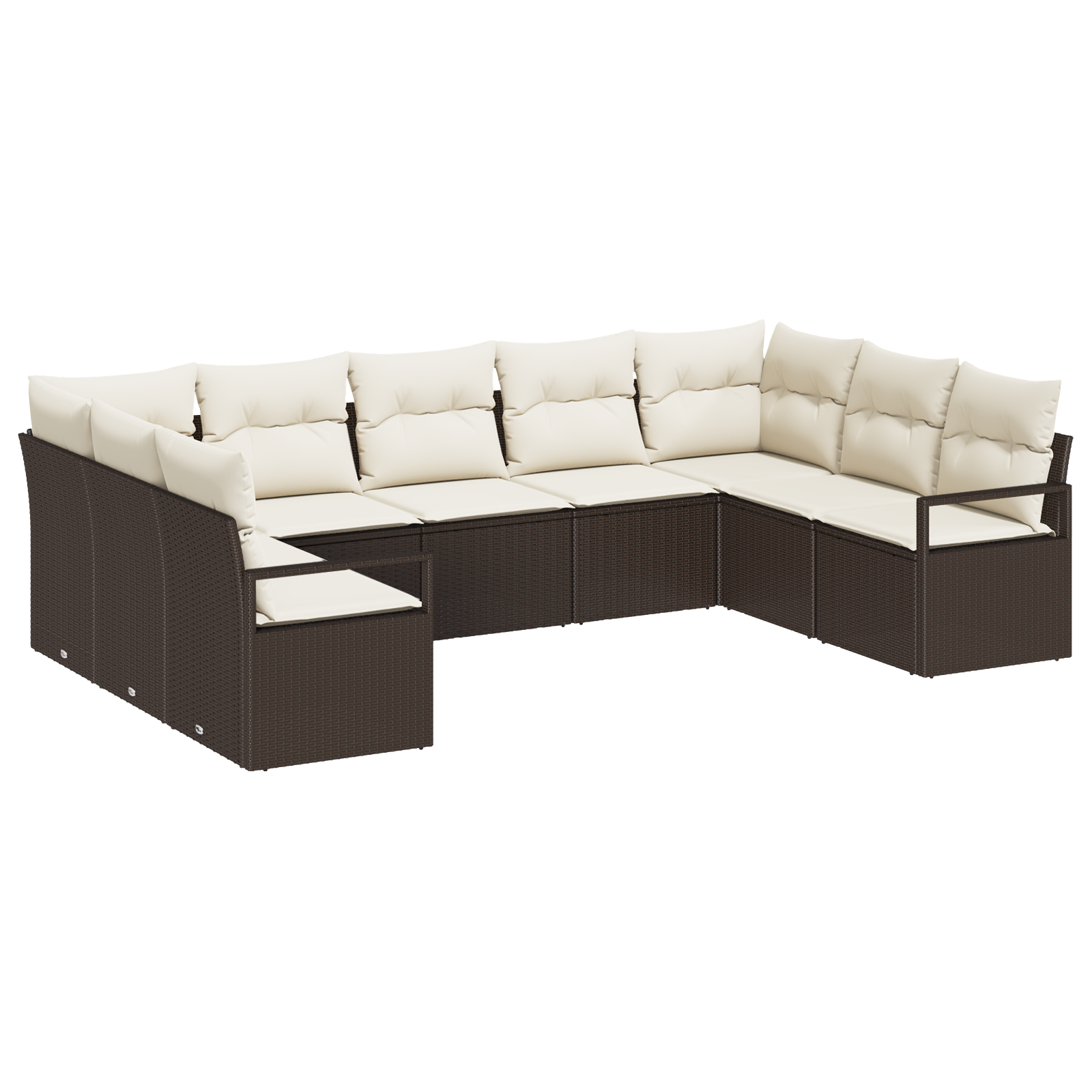 Set di divani da giardino  9 pezzi con cuscini in polyrattan marrone