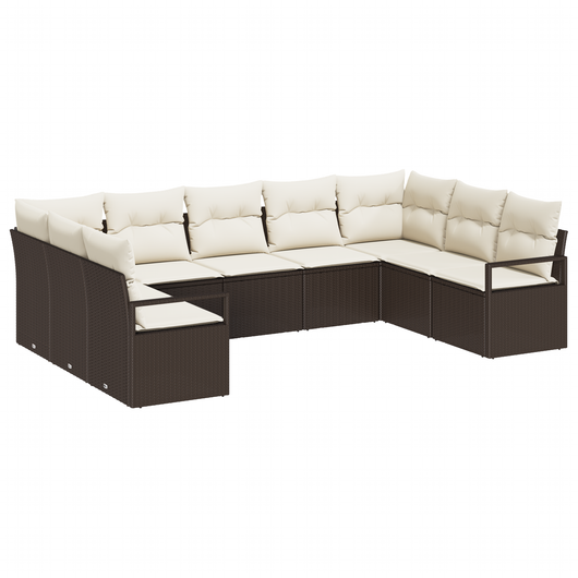 Set di divani da giardino  9 pezzi con cuscini in polyrattan marrone
