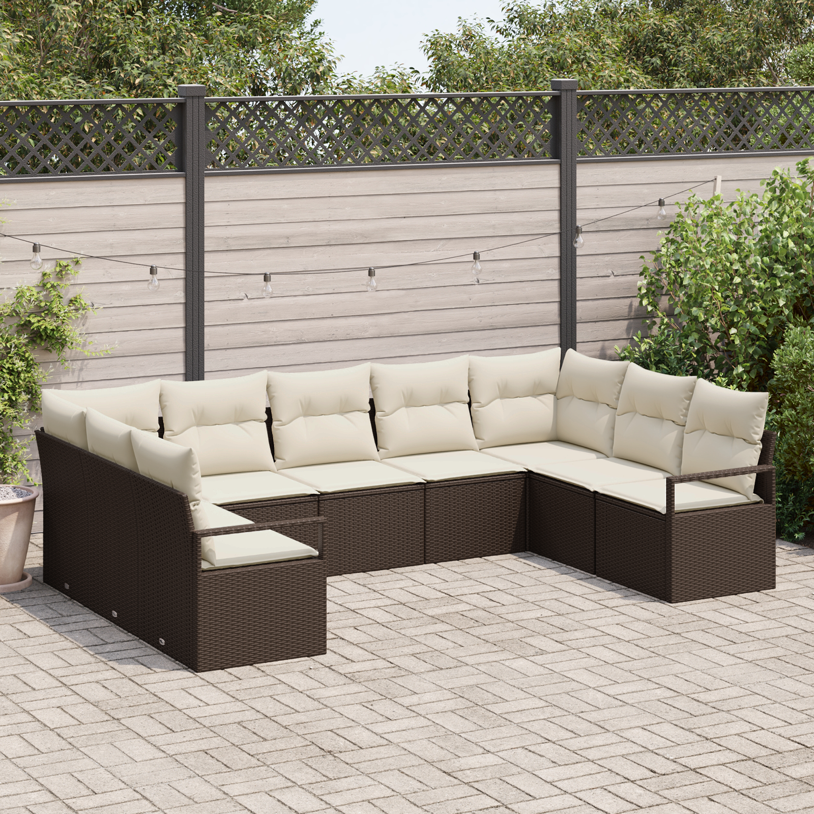 Set di divani da giardino  9 pezzi con cuscini in polyrattan marrone