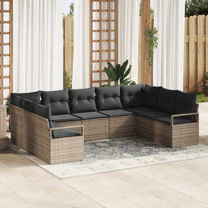 Set da giardino 9 pezzi  con cuscini grigio polyrattan