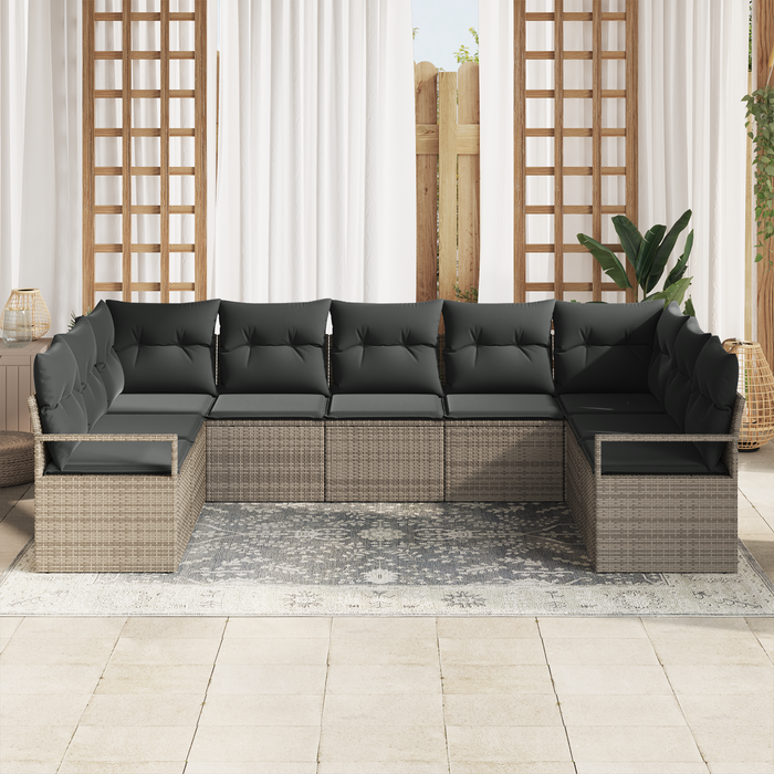 Set da giardino 9 pezzi  con cuscini grigio polyrattan