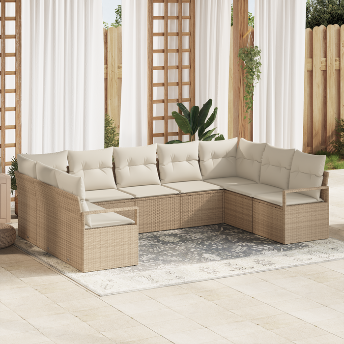 Set Divano da Giardino  9 Pezzi con Cuscini Beige Rattan PE