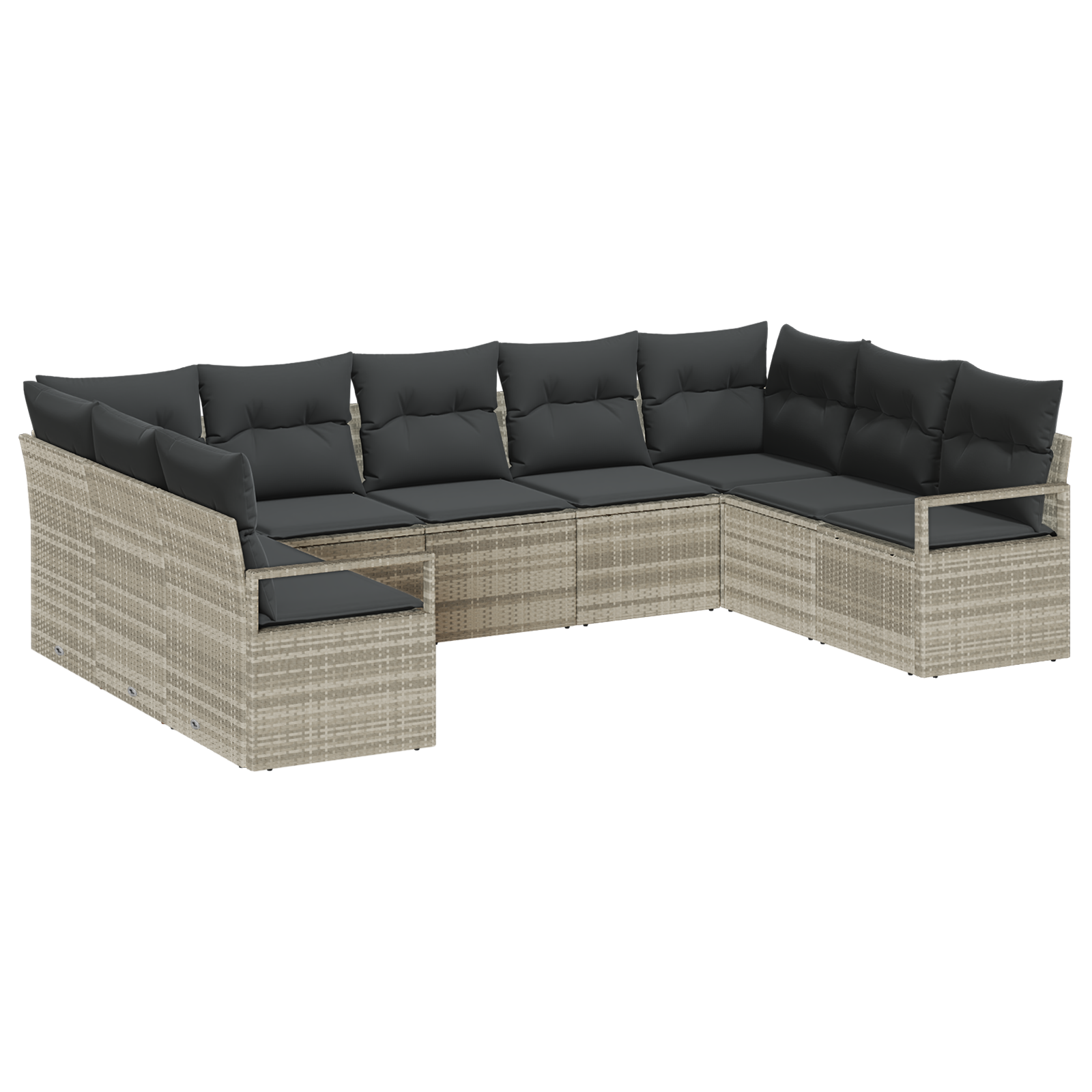 Set giardino  9 pezzi con cuscini Grigio chiaro Polyrattan
