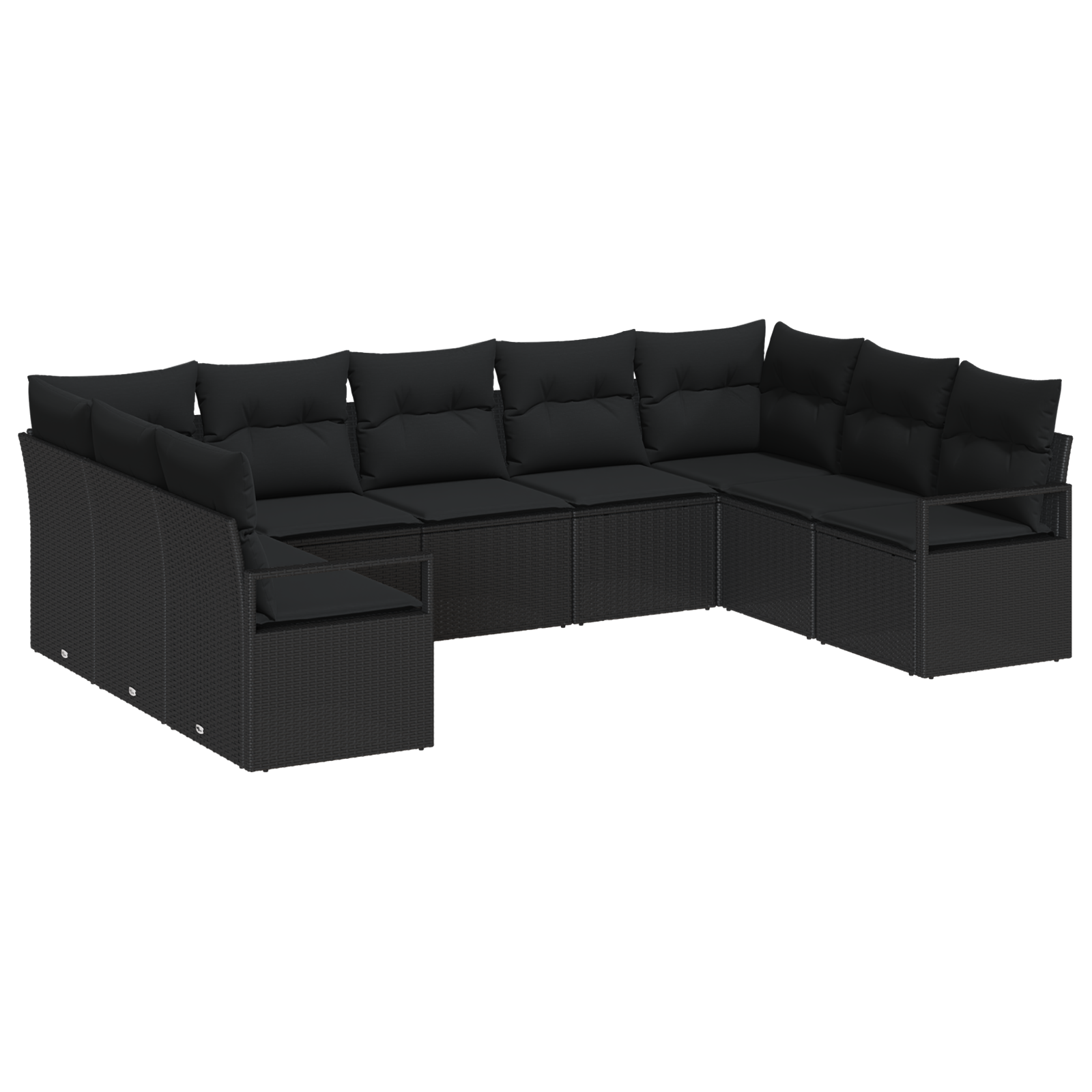 Set Divano da Giardino  9 Pezzi con Cuscini Nero Polirattan