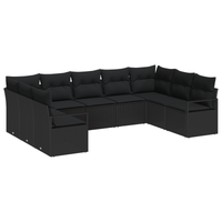 Set Divano da Giardino  9 Pezzi con Cuscini Nero Polirattan