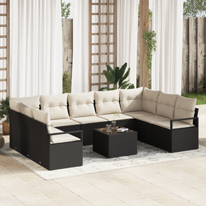 Set di divani da giardino con 9 pezzi e cuscini in polyrattan marrone