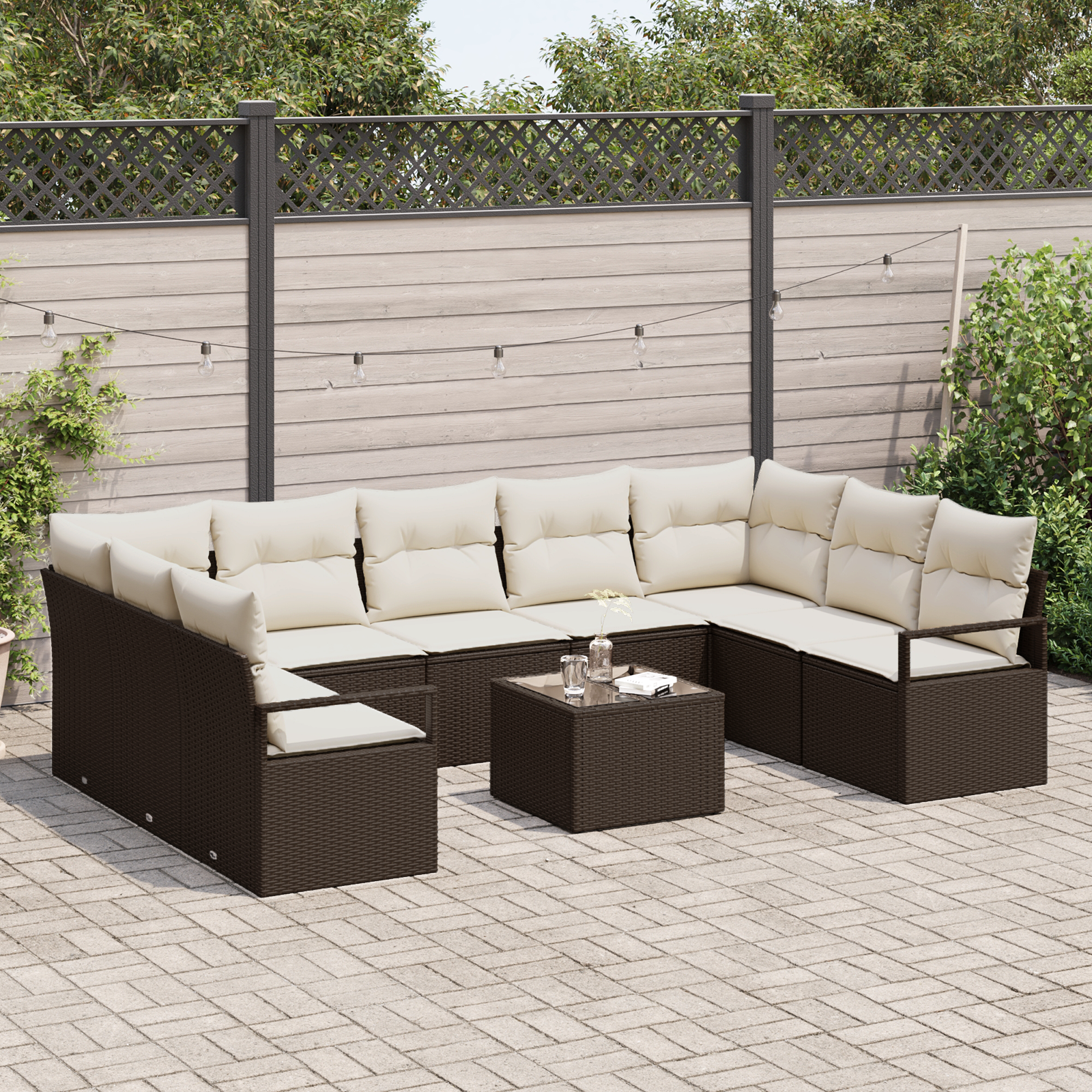 Set Divano da Giardino 9 Pezzi con Cuscini Rattan Polietilene Grigio