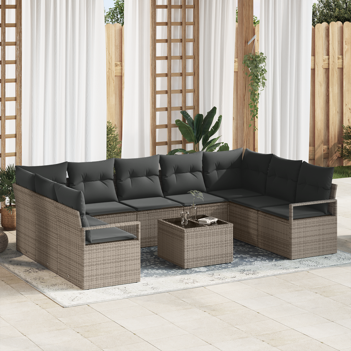 Set di divani da giardino  9 pezzi con cuscini in polyrattan nero