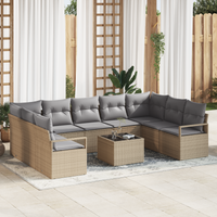 Set Divano da Giardino 10 Pezzi con Cuscini in Rattan Polyrattan Nero